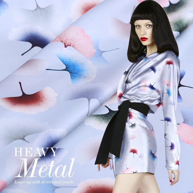 

Ginkgo Digital Print 108cm Width 19momme 93%silk 7%spandex Charmeuse Fabric Diy Seing Cheongsam Elasticity Cloth Free Shipping