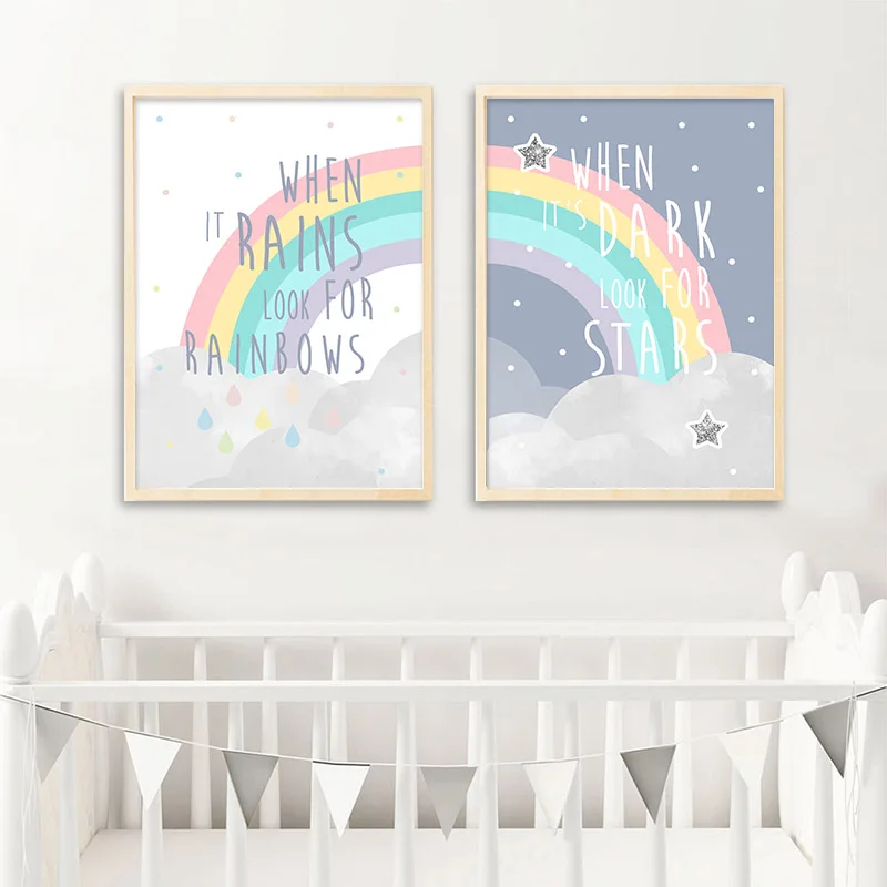 Rainbow-Nursery-Simple-Quotes-Poster-Cartoon-Wall-Art-Canvas-Print-Painting-Decorative-Picture-Kid-Child-Bedroom