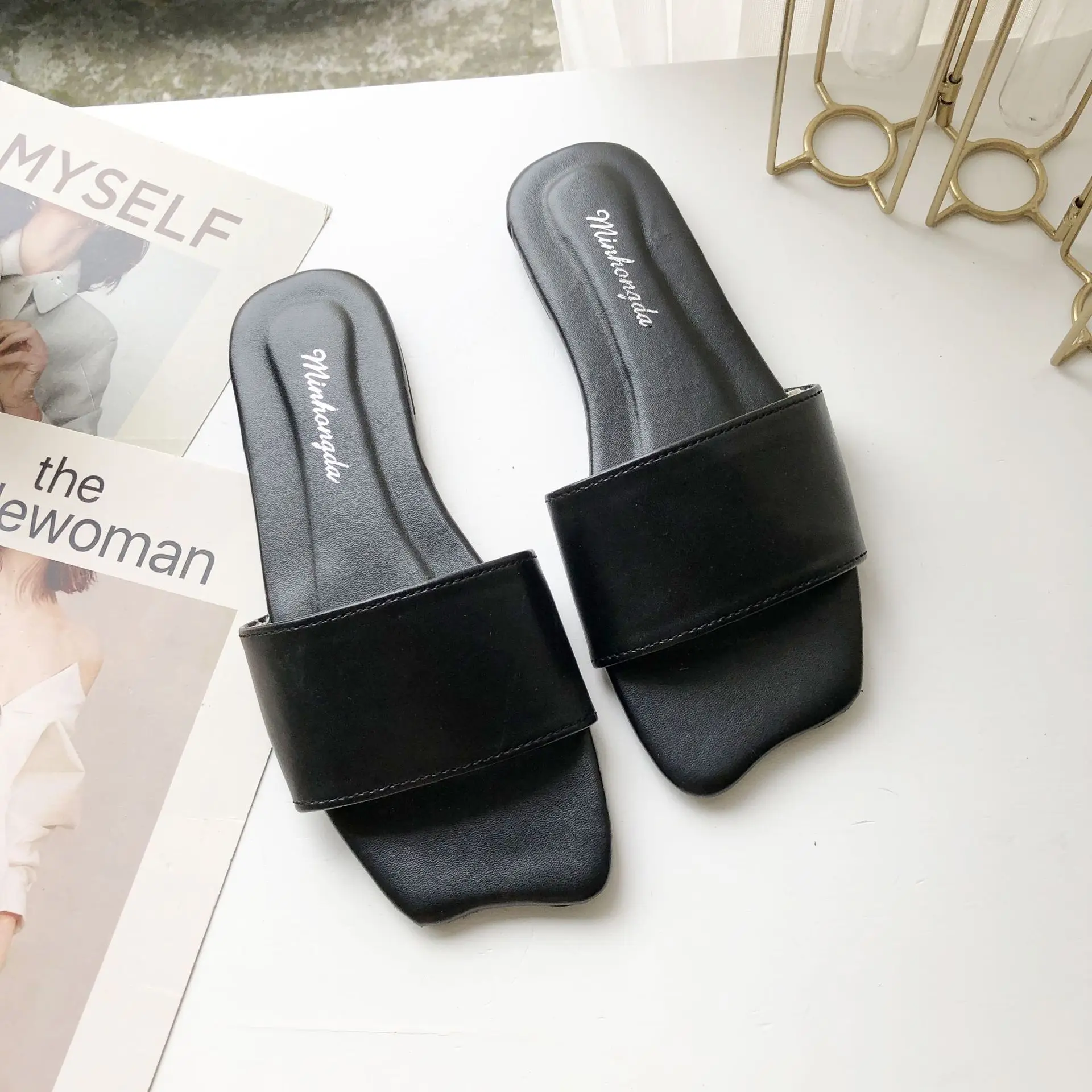 

2019 Summer New Style Sandals Women's South Korea Irregular Toe Holder Candy-Colored Flat Sandals Soft Bottom Beach Slippers