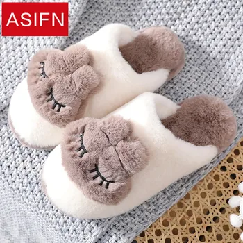 

ASIFN Cute Cartoon Slippers Winter Indoor Men Women Slip Ladies Cotton Rabbit Shoes Warm Plush Wear Thick-soled Zapatos Mujer
