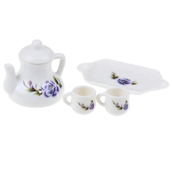 

4Pcs/lot Porcelain Tea Cup Set Chintz Flower Tableware Kitchen 1:12 Dollhouse Miniature Furniture Toys For Children