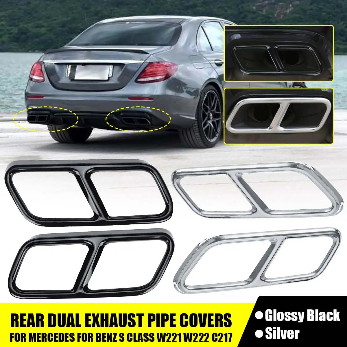 2pcs Car Rear Exhaust Muffler Pipe Sticks Covers Glossy Black Silver For Mercedes For Benz S Class W221 W222 C217 A217 Mufflers Aliexpress