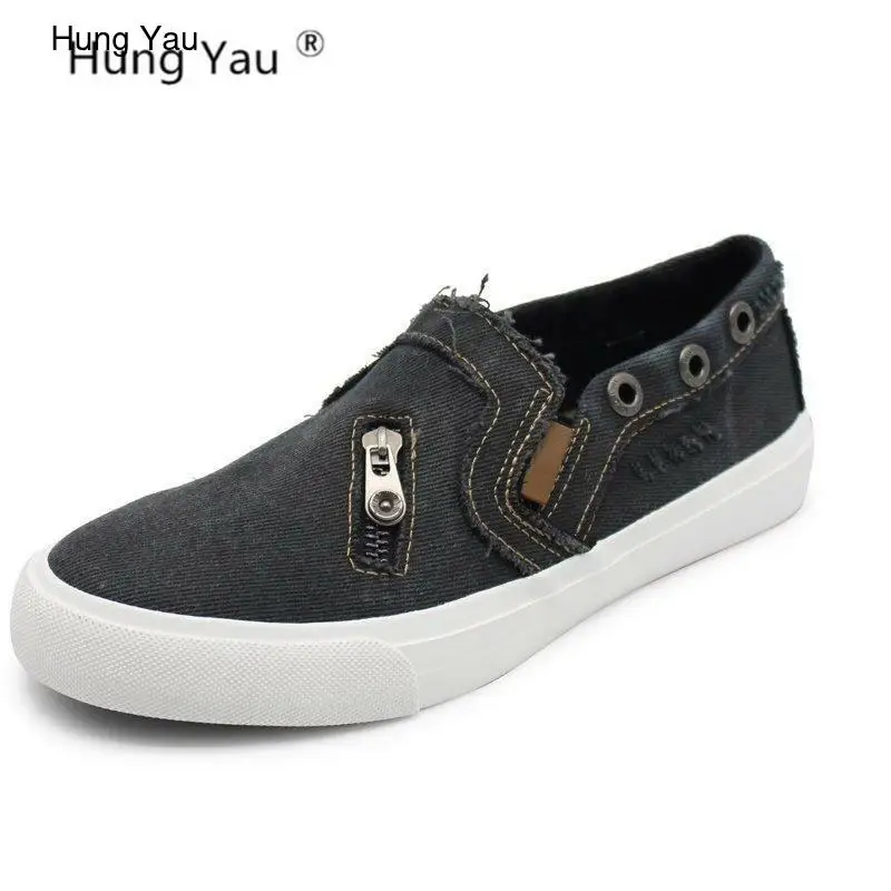 Женские джинсовые туфли без застежки черные или синие парусиновые удобные с