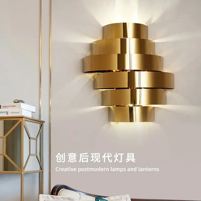 

Post-modern hotel corridor wall light living room creative bedroom stainless steel port-style luxury aisle wall lamp