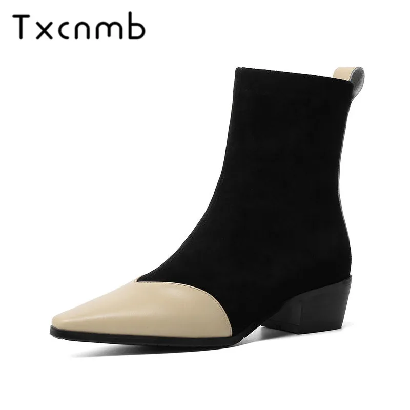 

TXCNMB Autumn Winter Elegant pointed Toe High Heels Chelsea Boots Women Zipper Women Ankle Boots Classic Short Boots