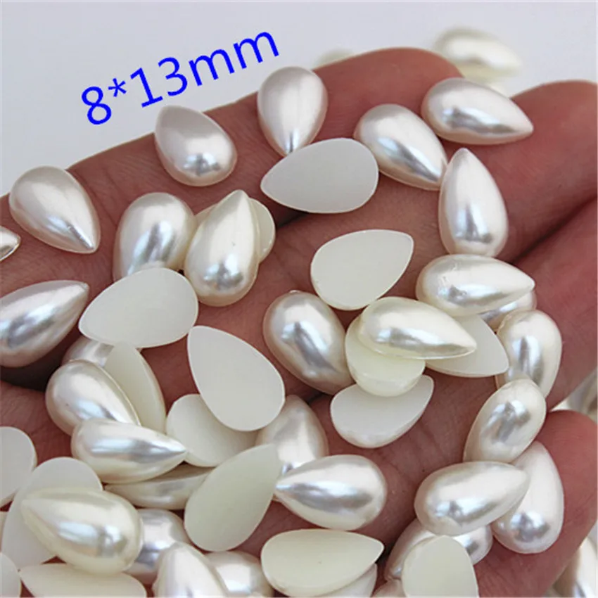 Cong Shao 100pcs 6*10/8*13/10*14mm 아이보리 컬러 드롭 진주 플랫 백 라인 석 비즈 물 모조 스크랩북 ZZ212
