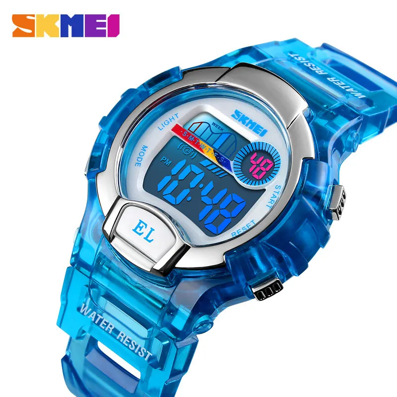 SKMEI спортивные детские часы для девочек, студенческие водонепроницаемые часы с будильником и секундомером, Светодиодный светящийся цифровой Детские часы - Цвет: Blue Watch