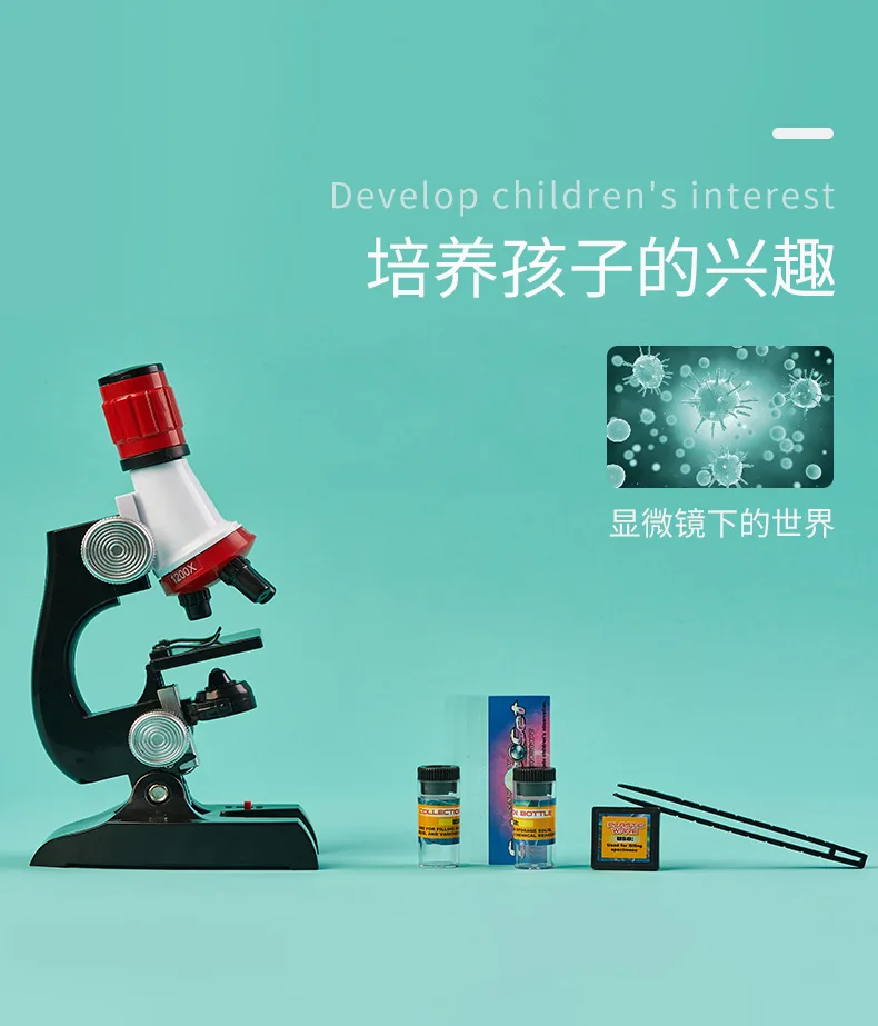 

Microscope Kit Lab LED 100X-400X-1200X Home School Science Educational Toy Optical Instruments Refined Biological Microscope
