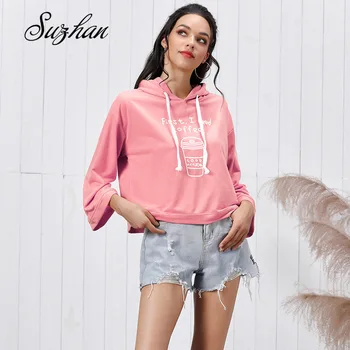 

Suzhan 2019 Europe and America Fashion Women Sexy Short paragraph Exposed Umbilical Hole Design Hooded Letter Print hoodies