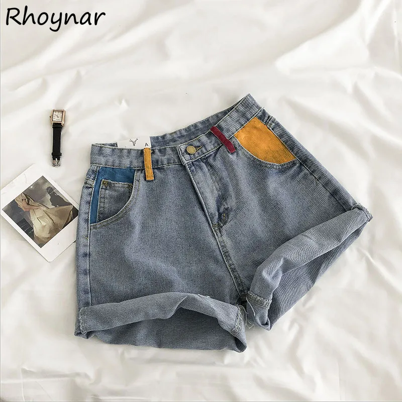 

Shorts Women Vintage Design Summer Female Clothes Korean Style Students Patchwork Leisure Popular Basic Teens Classic All-match