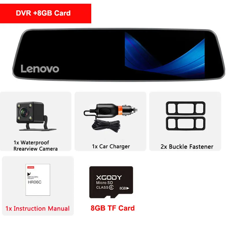 Оригинальное lenovo 4,3 ''зеркало заднего вида с 16 Гб TF камерой, видеорегистратор Full HD 1080P ips, сенсорный экран, ночное видение, Автомобильные видеорегистраторы, видеорегистраторы - Название цвета: DVR Add 8GB