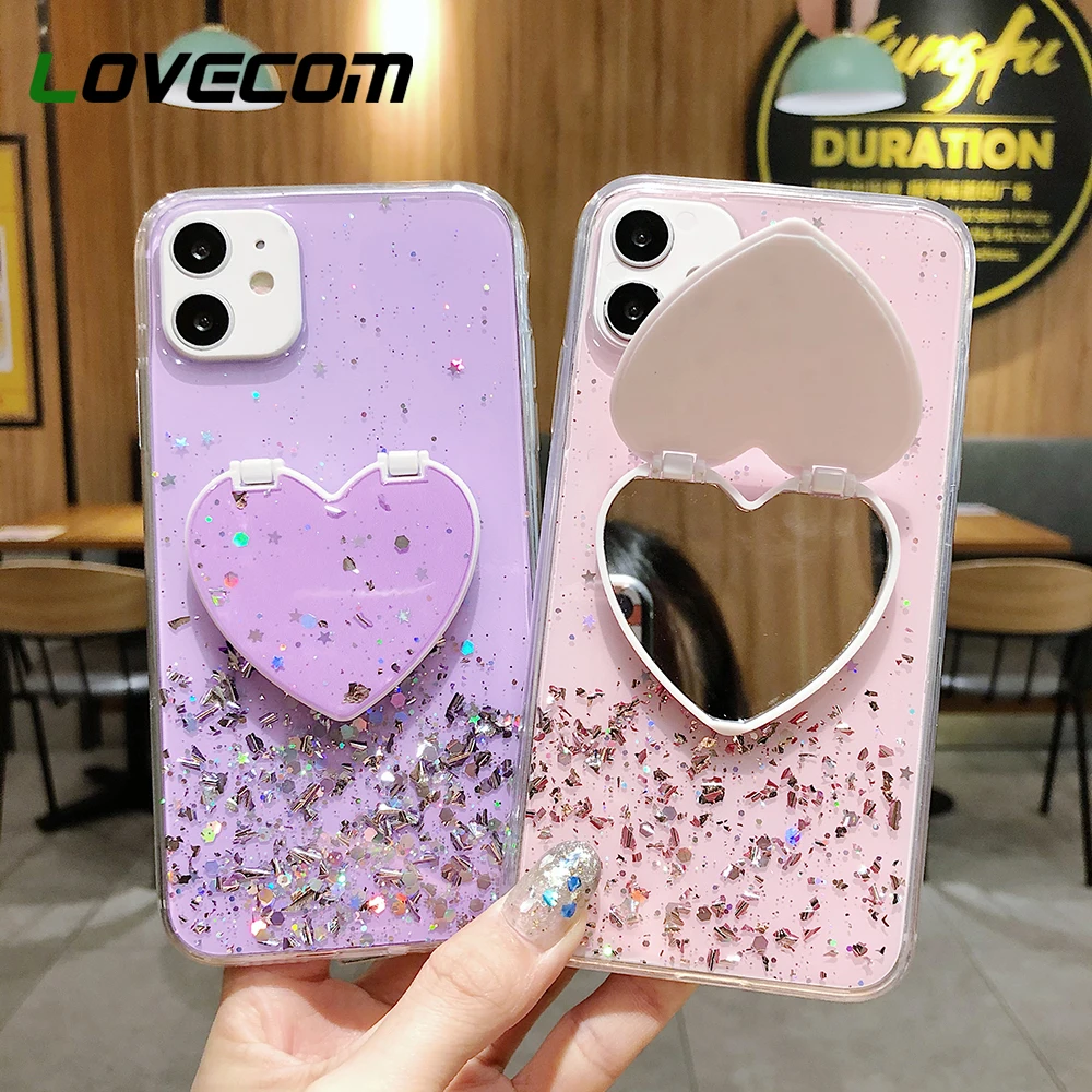 LOVECOM Блестящий зеркальный чехол для телефона с сердечками и блестками iPhone 12 Mini 11