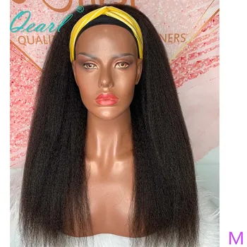 

Kinky Straight Human Hair Wig Headband Wigs for Women Brazilian Remy Hair Free Part Glueless 150% Machine Made Qearl