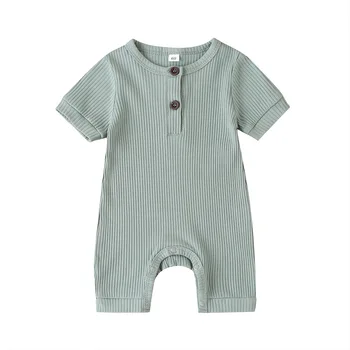 Pudcoco 0-18M Newborn Baby Girl Boy Solid Romper Cotton Short Sleeve Jumpsuit Button Girl Boy Summer Cotton Clothing 2