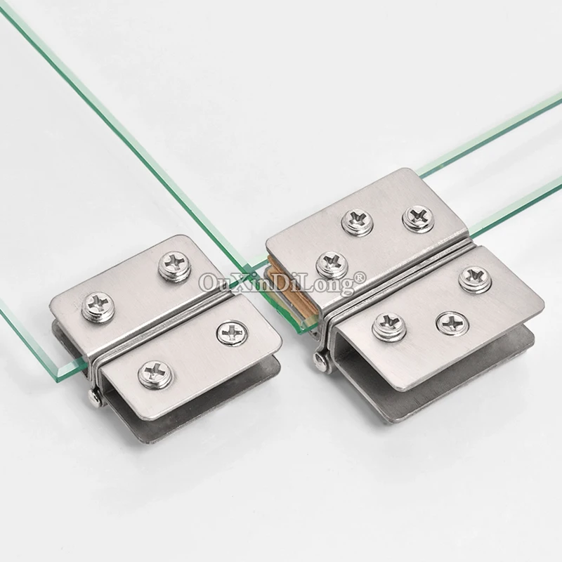 

Brand New 4PCS Stainless Steel Cabinet Hinges Cupboard Display Wine Cabinet Door Hinges No Drilling