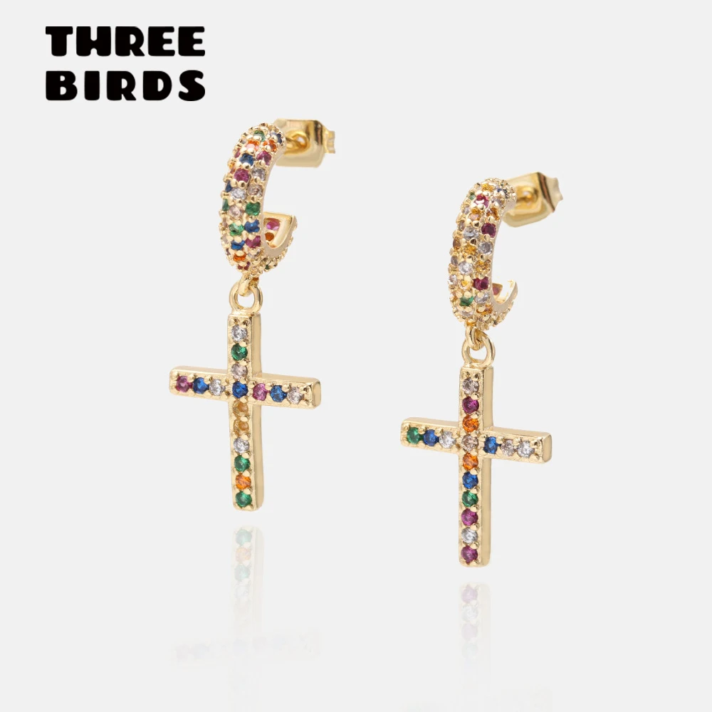 Новые трендовые серьги-гвоздики с золотым крестом из кубического циркония, Модные цветные ювелирные изделия с фианитами и кристаллами, красивые серьги для женщин, кольца