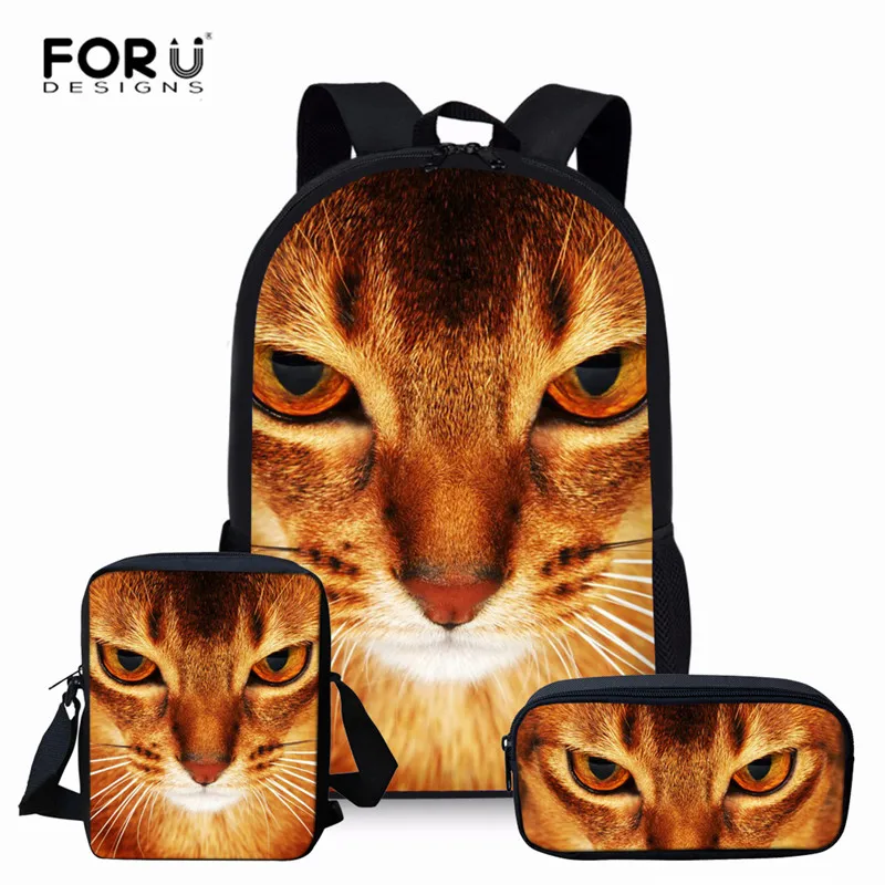 24 FORUDESIGNS/комплект из 3 предметов, школьный рюкзак в готическом стиле с черным рисунком кота, школьные сумки для начальной школы, повседневные сумки для девочек, сумка-портфель - Цвет: 24