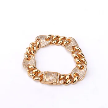 

Hip Hop Micro Paved AAA Cubic Zirconia Iced Out Coffee Bean Bling Glossy Cuban Link Chain Bangle Bracelet for Men Rapper Jewelry