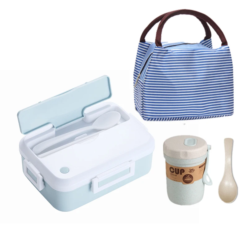 Комплект из 3 предметов, Ланч-бокс, герметичная портативная микроволновая печь, контейнер для еды, офисный, школьный, туристический, детский, медицинский материал, Bento box