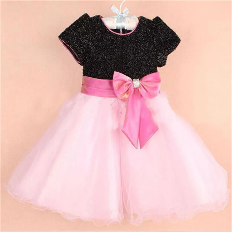 Weoneit/ платье для девочек кружевное платье принцессы Лолиты с бантом летнее элегантное Пышное Бальное платье вечерние платья для маленьких девочек одежда для детей - Цвет: black pink