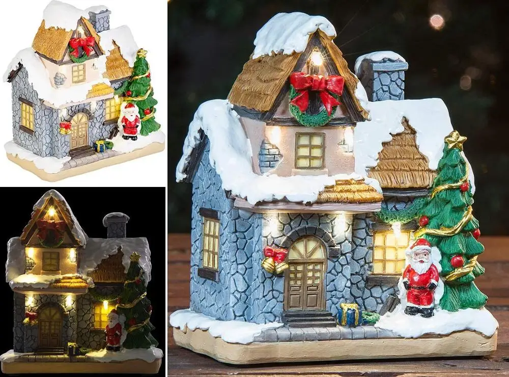 Christmas Decoration Village Collection Figurine Building Christmas House with Santa Claus LED Lighting Home Fireplace Ornament room decoration