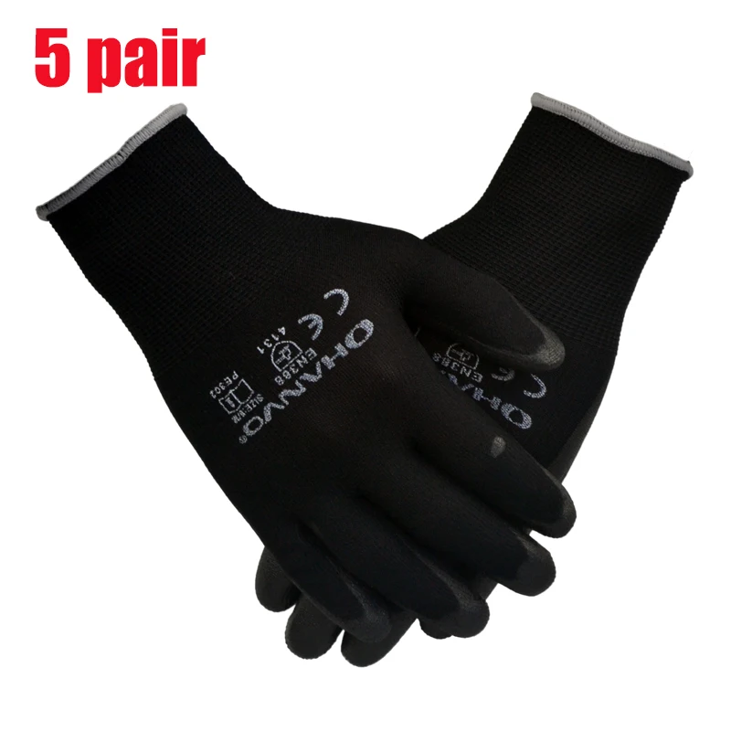 5 pair 1/3/5 пар Хозяйственные Перчатки Нескользящая подошва дышащей кожане мужские труд сад рабочие перчатки ПУ - Цвет: 5 pair