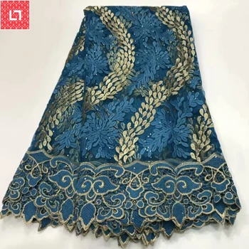 

Legend 5 yards/lot blue Net Lace High Quality Nigerian French Lace African Lace Fabric For Party Dress Free Shipping