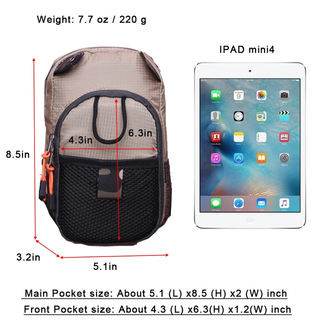 Khaki Smaller Fly Fishing Chest Pack Lightweight Waist Bag Mini