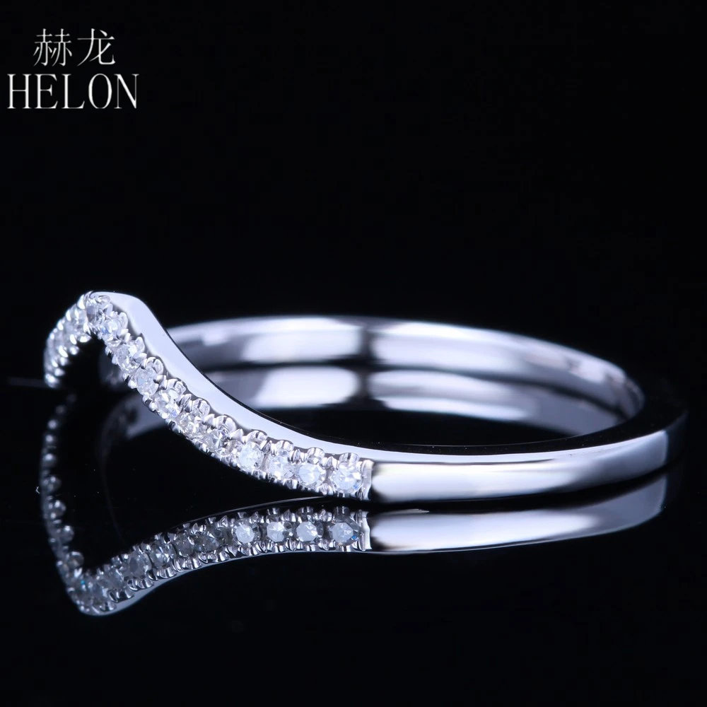 HELON бриллианты группа Твердые 10 к белое золото для женщин вечность половина Группа Мода Ювелирные украшения натуральные бриллианты кольцо на свадебный юбилей