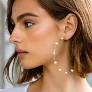 

2020 Fashion Earrings New White Pearl Large Circle Earrings Trend Exaggerated Pearl Earrings For Women Party Earrings Wholesale