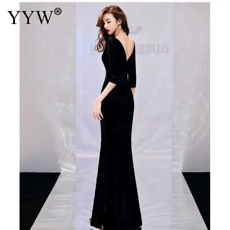 Robe De Soiree, сексуальные велюровые вечерние платья, новинка, v-образный вырез, открытая спина, элегантные, зима-осень, вельветовые вечерние платья, женские вечерние платья