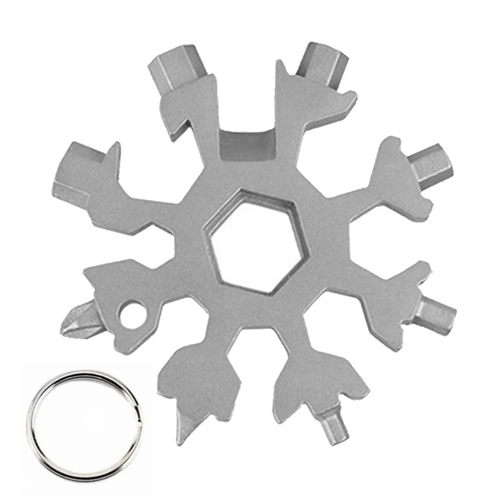 Snowflake Multi-Tool Stainless Steel Snowflake Keychain Tool 18-in-1 Tool Snowflake Screwdriver Tactical Tool for Outdoor Camping Gift for Valentines Day Silver Birthday,Christmas Gift