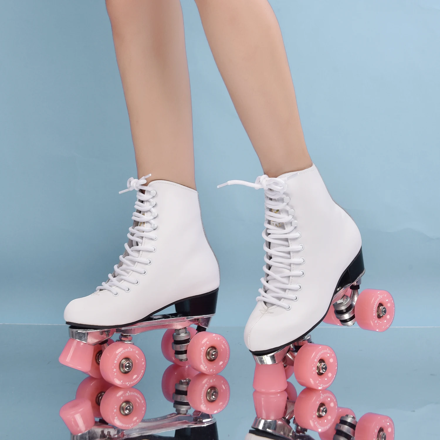 Ролики кожаные для девочек роликовые коньки двухрядные фруктовые Розовые