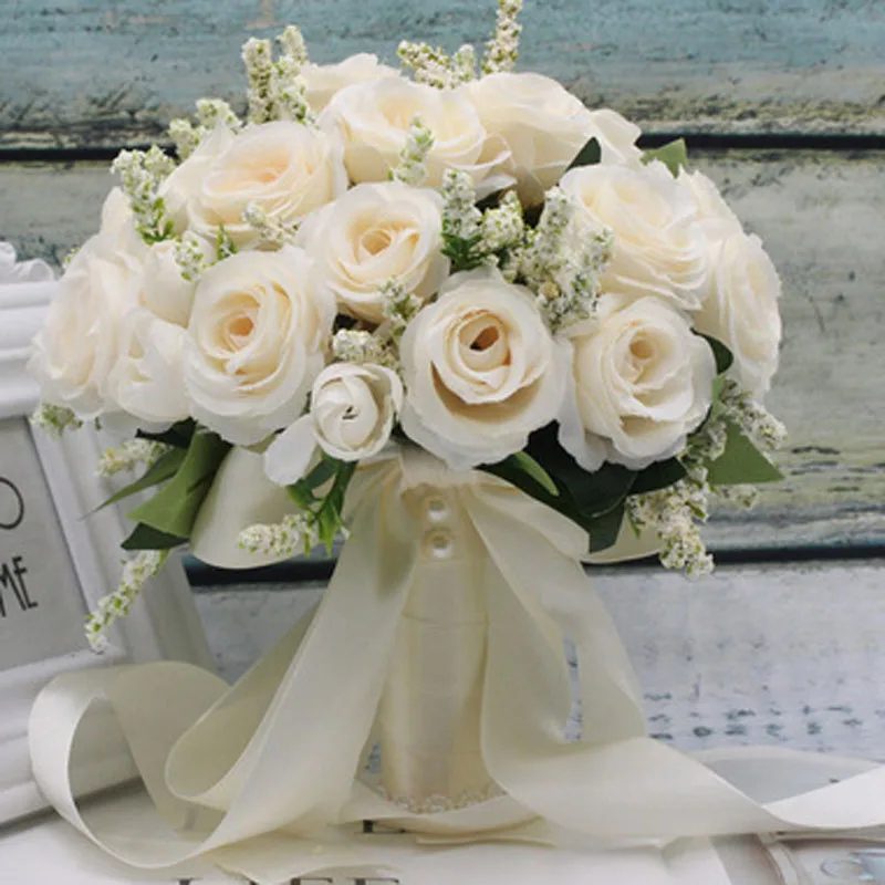 BEIJIALY Bouquet Da Sposa 11 Pollici In Rosa Champagne – Fiori Finti In Seta Per Matrimonio, Lancio, Anniversario - 3