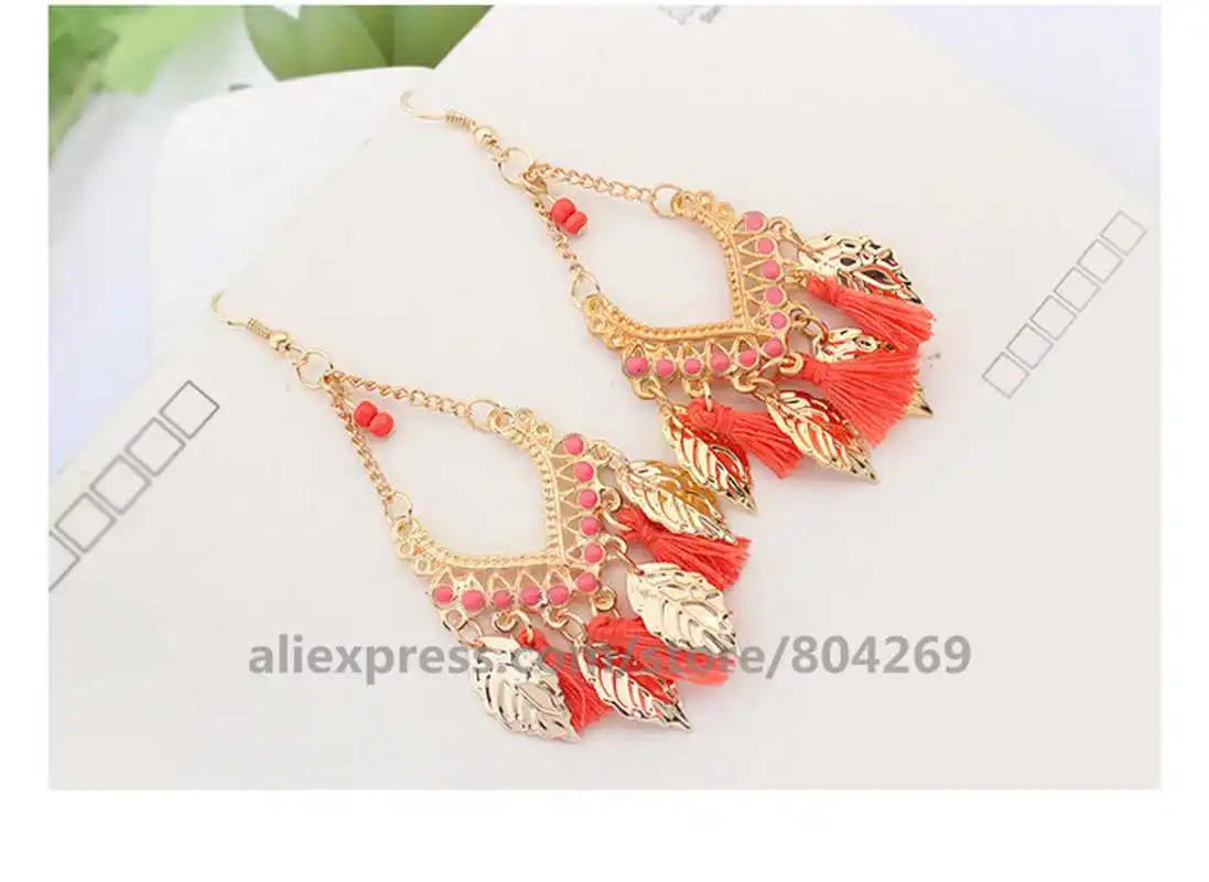 120 pair/lot Wholesale Spring Summer Fashion Tassel Earrings Vintage Long Dangle Leaf Jewelry