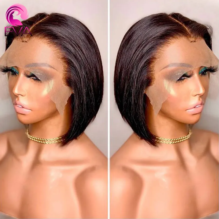 Eva short bob 5x5 6x6 HD lace closure wig Brazilian straight bob lace front human hair wigs pre plucked 13x6 Hd frontal wig