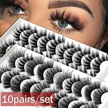 

Handmade 10 Pairs Women's Handmade Thick Long Natural False Eyelashes Extension Exquisite Gracious women Makeup Daily Party