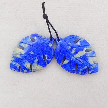 

New Arrival Jewelry accessories, Birthday gift,Natural Lapis Lazuli Carved leaves fashion Earring Beads 34x22x4mm，10.7g