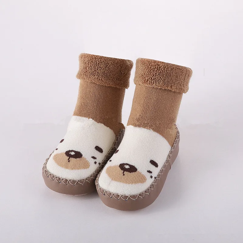 Детские толстые теплые нескользящие носки с рисунками животных для маленьких мальчиков и девочек, Тапочки - Цвет: FB111-Brown
