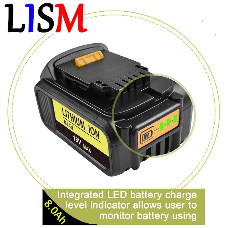 2020 оригинальный 8000mAh 18V для Dewalt Power Tool Battery DCB180 DCB181 DCB182 DCB201 DCB201-2 DCB200 DCB200-2 L30 |