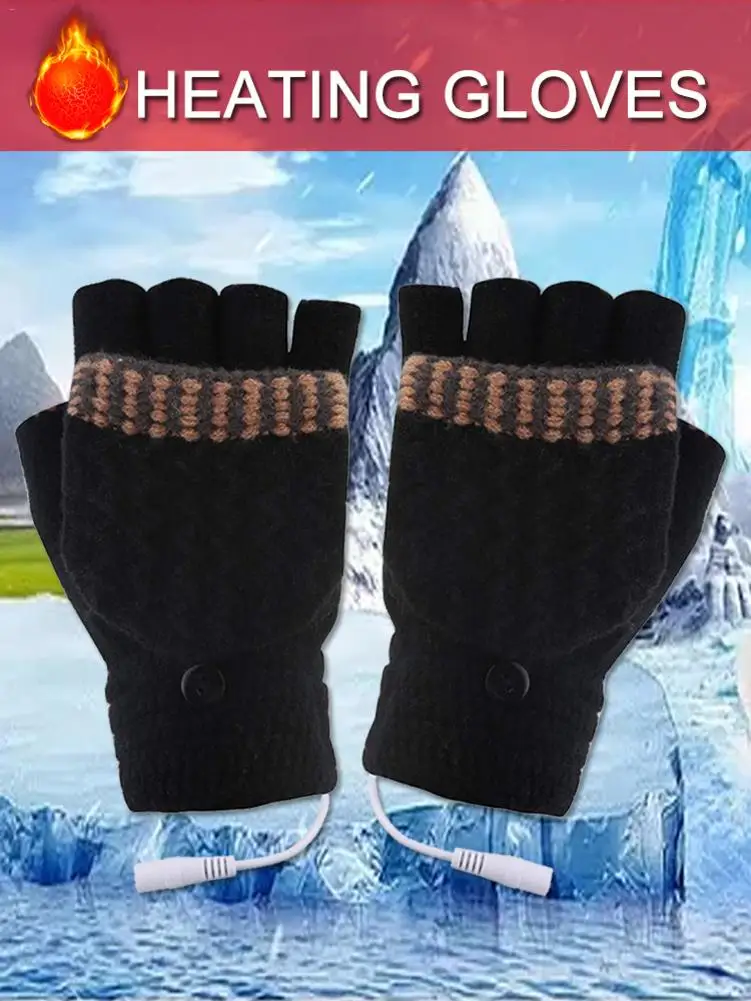 Mengqiy USB Heated Gloves Winter Half Fingers USB Heating Warm Gloves