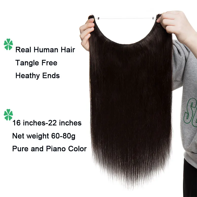 SEGO 60g-80g 16"-24" Invisible Wire Flip in Hair Extensions Straight Brazilian Non-Remy 100% Human Hair Weft Fish Line Hair