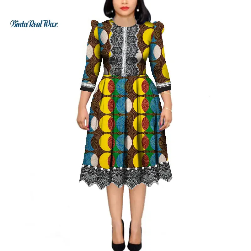Африканские платья для женщин Жемчуг Базен Riche восковой печати Лоскутные Платья Дашики Африканский стиль платья с длинным рукавом WY4339 - Цвет: 4