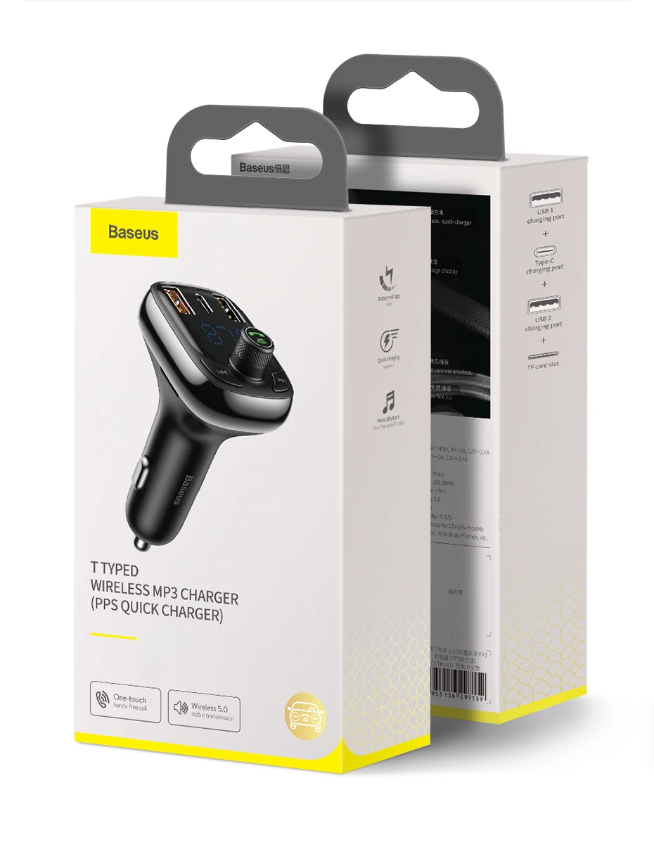 Baseus Quick Charge 4,0 fm-передатчик автомобильное зарядное устройство для телефона Bluetooth 5,0 быстрая зарядка автомобильное зарядное устройство USB зарядка