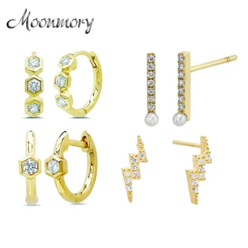 

Moonmory 925 Sterling Silver Lightning Pearl Square Zircon Huggie Hoop Earring For Women Mini Circle Hoop Earring Christmas Gift