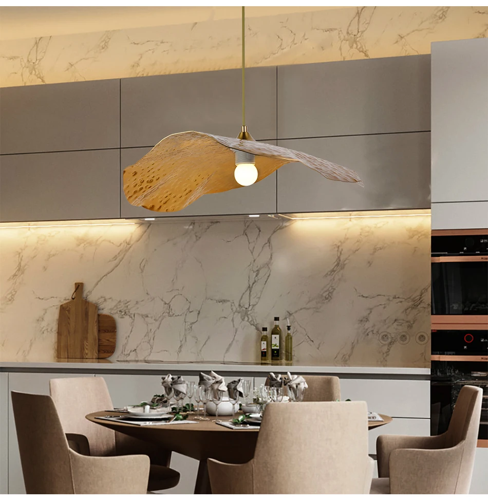 Creative personality lotus leaf single head LED E27 gold pendant lights for living room bedside restaurant hotel porch bar lamp