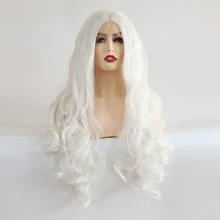 Зигзаг белоснежные Волнистые Синтетические парики на кружеве для женщин термостойкие волокнистые волосы длинные волнистые парики средняя часть косплей парики