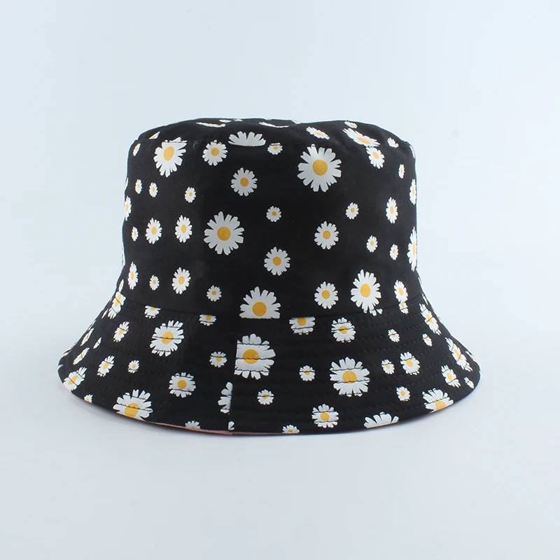 Summer Daisies Bucket Hat Women Fashion Cotton Beach Sun Hats Reversible  Bob chapeau Femme Floral Panama Hat Fisherman Hat
