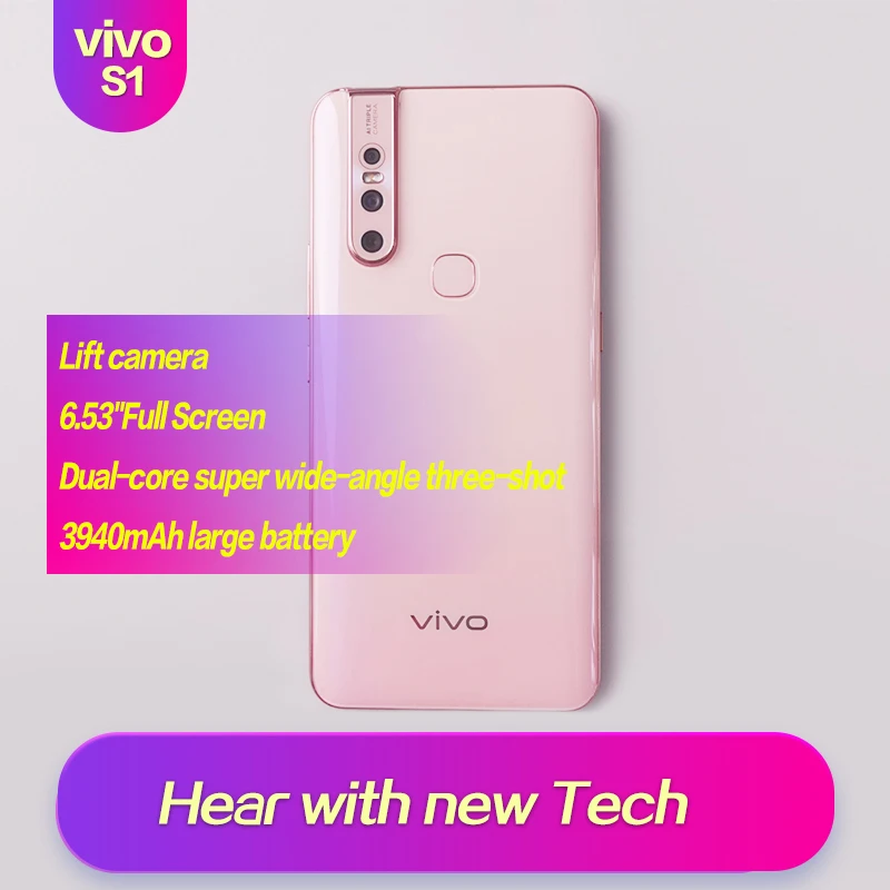 Vivo S1 Android 9,0 MTK смартфон полный экран 6,53 дюймов 1080 × 2340 Восьмиядерный 4 камеры 3940 мАч 6 ГБ 128 ГБ 12 Мп+ 8 Мп+ 5 МП