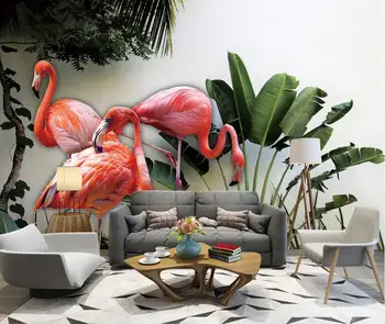 

CJSIR Custom 3d Wallpaper Mural Nordic Minimalistic Tropical Plant Banana Leaf 3D Flamingo Background Wall Papel De Parede